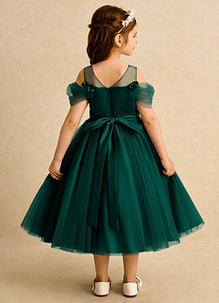 Azazie Juni Blumenmädchenkleider Ballkleid Plissee Tüll Kleid Kiefer image2