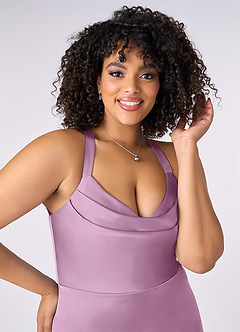 Barbie ♥ Azazie Jurken voor bruidsmeisjes Jurk van Stretch Satijn met Zeemeermin Geplooid Blauweregen image10