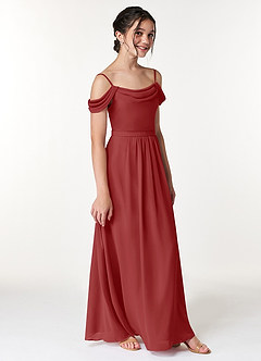 Azazie Alivia Junior Rust A-Line Off the Shoulder Chiffon Dress image3