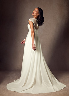 Azazie Brynslee Wedding Dresses Cream A-Line Scoop Sequins Chiffon Dress image6