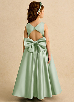 Azazie Nellia Robe Demoiselle D'honneur Fillette Robe Trapèze en Mat Satiné Arc Vert Sauge image6