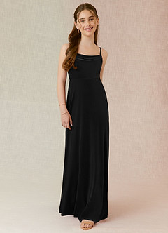 Azazie Solange Junior A-Linie Samt Kleid Schwarz image1
