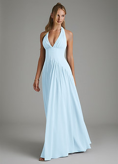 Azazie Alicia Bridesmaid Dresses Sky Blue A-Line Pleated Chiffon Dress image4