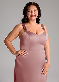 Azazie Denice Vestidos de madrinha de casamento Vestido Rosa Empoeirada de Cetim elástico de Bainha com Plissado image7