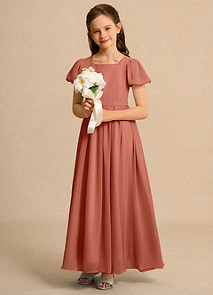 Azazie Lilia Girls Formal Flower Girl Dresses Clay A-Line with Sleeves Chiffon Dress image4