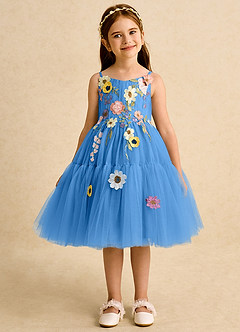 Azazie Osea Blumenmädchenkleider Ballkleid Plissee Tüll Kleid Blauhäher image7