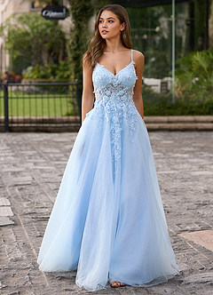 Filigreelace Sky Blue 3D Floral Prom Dress | Azazie