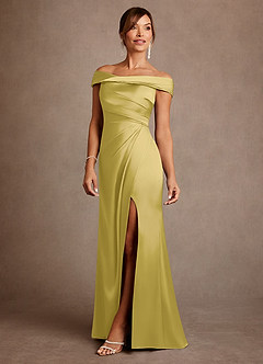 Azazie Bedford Mère de la mariée Robes Robe Fourreau en Satin extensible Plissée Canari image2