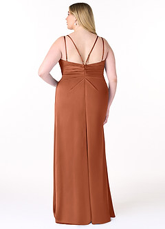 Azazie Aqua Bridesmaid Dresses Cedar Rose A-Line V-Neck Pleated Stretch Satin Dress image9