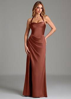Azazie Serenity Robes de demoiselle d'honneur Robe Sirène en Satin extensible Encolure en Forme de Cœur Auburn image1