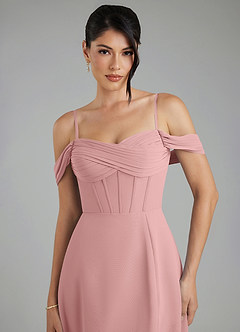 Azazie Cece Bridesmaid Dresses Dusty Rose A-Line Off the Shoulder Chiffon Dress image3