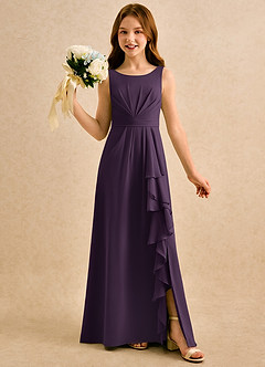 Azazie Chibi Girls Formal Jurken voor bloemenmeisjes A-Lijn Jurk van Chiffon Geplooid Pruim image1