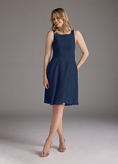Azazie Shirley Mother of the Bride Dresses Dark Navy A-Line Scoop Pleated Chiffon Dress image5