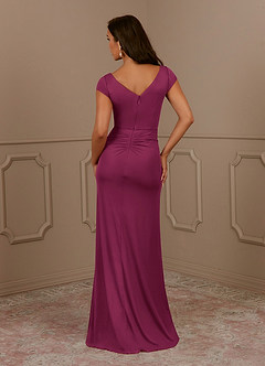 Azazie Roya Mother of the Bride Dresses Mulberry Mermaid V-Neck Pleated Mesh Dress image4