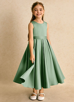 Azazie Junebuj vestidos de niña de las flores Vestido de Matcha de Satin Mate de Princesa con Plisado image2