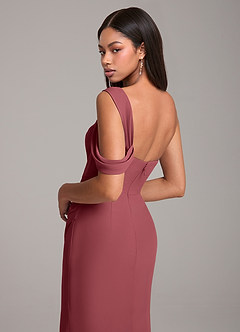 Azazie Wynter Bridesmaid Dresses Merlot Sheath Off the Shoulder Chiffon Dress image2