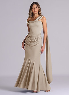 Azazie Inara Bridesmaid Dresses Frost Mermaid Pleated Stretch Satin Dress image4