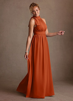 Azazie Antoinette vestidos de madre de la novia Vestido de Naranja Quemada de Gasa de Corte en A con Plisado image4