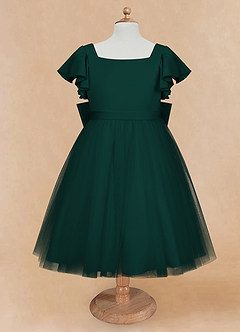 Azazie Kaeya Flower Girl Dresses Pine A-Line Bow Tulle Dress image5