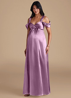 Azazie Rhea Maternity Bridesmaid Dresses A-Line Pleated Metallic Satin Floor-Length Dress image1