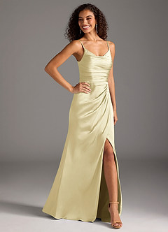 Azazie Deandra Bridesmaid Dresses Lemon Sorbet Mermaid Pleated Stretch Satin Dress image5