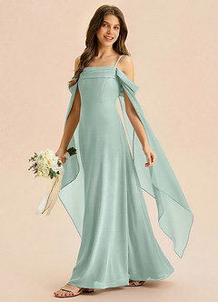 Azazie Moana Junior A-Linie Plissee Chiffon Kleid Agave image1