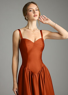 Azazie Evadina Suknie dla druhen Linia A Gorset Satyna elastyczna Do ziemi Sukienka image5