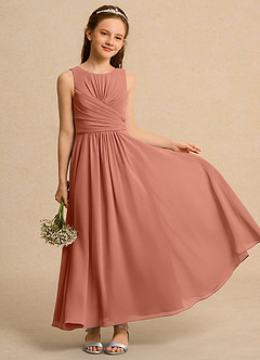 Azazie Ducky Junior Formal vestidos de niña de las flores Vestido de Mai Tai de Gasa de Corte En A con Plisado image1