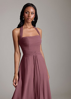Azazie Clarisa Bridesmaid Dresses Sangria A-Line Pleated Chiffon Dress image3