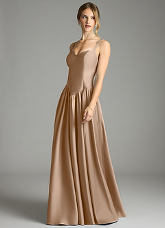 Azazie Evadina Vestidos de damas de honor Vestido de Gris Pardo de Satén Elástico de Corte en A con Corsé image3