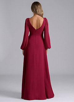 Azazie Liah Bridesmaid Dresses Burgundy A-Line Long Sleeve Chiffon Dress image6