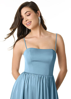Azazie Morana Bridesmaid Dresses Steel Blue A-Line Off the Shoulder Stretch Satin Convertible Dress image2