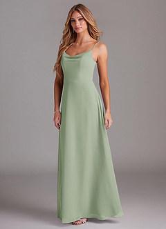 Azazie Daenerys Bridesmaid Dresses Dusty Sage A-Line Cowl Chiffon Dress image4