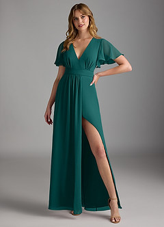 Azazie Zaniah Bridesmaid Dresses Peacock A-Line Chiffon Dress image4
