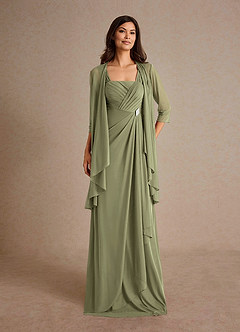 Azazie Clinton Mother of the Bride Dresses Pistachio A-Line Pleated Mesh Dress image4