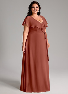 Azazie Lainey Bridesmaid Dresses Auburn A-Line with Pockets Chiffon Dress image11