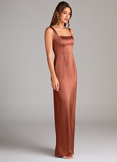 Azazie Flori Bridesmaid Dresses Clay Sheath Side Slit Stretch Satin Dress image3