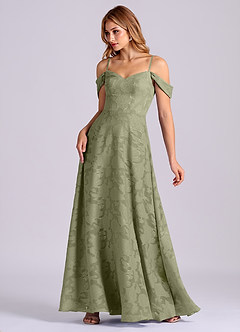 Azazie Marley Final Sale Pistachio A-Line Off the Shoulder Floral Burnout Convertible Dress image3