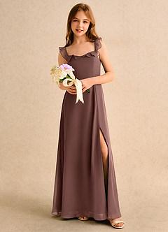 Azazie Chip Girls Formal Flower Girl Dresses Espresso A-Line Sleeveless Chiffon Dress image5