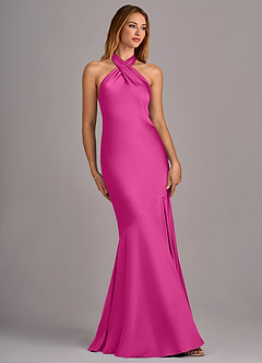 Azazie Lorena Bridesmaid Dresses Fuchsia Mermaid Pleated Stretch Satin Dress image3