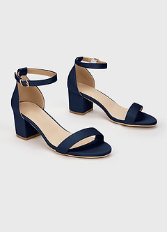 front Matching Color Matte Satin One Strap Buckle Block Heel Sandals