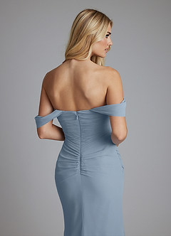 Azazie Luiza Bridesmaid Dresses Dusty Blue Mermaid Off the Shoulder Chiffon Dress image3