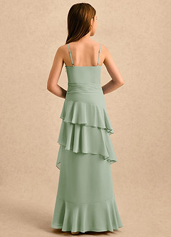 Azazie Indiah Girls Formal Blomsterpigekjoler A-Line Rynket Chiffon Gulv-længde Kjole image2
