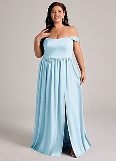 Azazie Calianna Bridesmaid Dresses Sky Blue A-Line Off the Shoulder Stretch Satin Convertible Dress image8