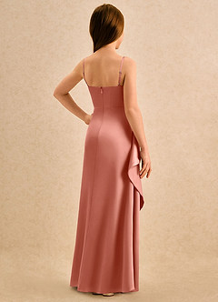 Azazie Cannoli Girls Formal Blumenmädchenkleider A-Linie Plissee Stretch-Satin Kleid Lachsrosa image2