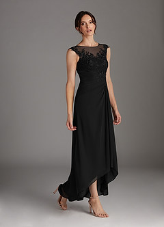 Azazie Endora Mother of the Bride Dresses Black A-Line Scoop Lace Chiffon Dress image3