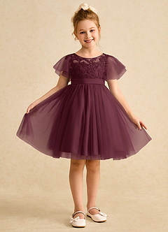 Azazie Queenie Robe Demoiselle D'honneur Fillette Robe Trapèze en Dentelle Cabernet image1