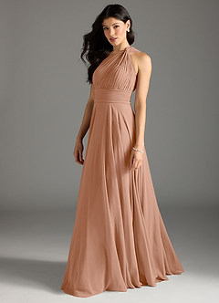 Azazie Charlize Bridesmaid Dresses Champagne Rose A-Line One Shoulder Chiffon Dress image4