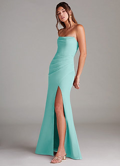 Azazie Leonis Jurken voor bruidsmeisjes Converteerbaar Jurk van Chiffon met Kolom Strapless Aqua image3