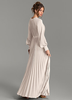 Azazie Grayson Bridesmaid Dresses White Alabaster A-Line Long Sleeve Stretch Satin Dress image5